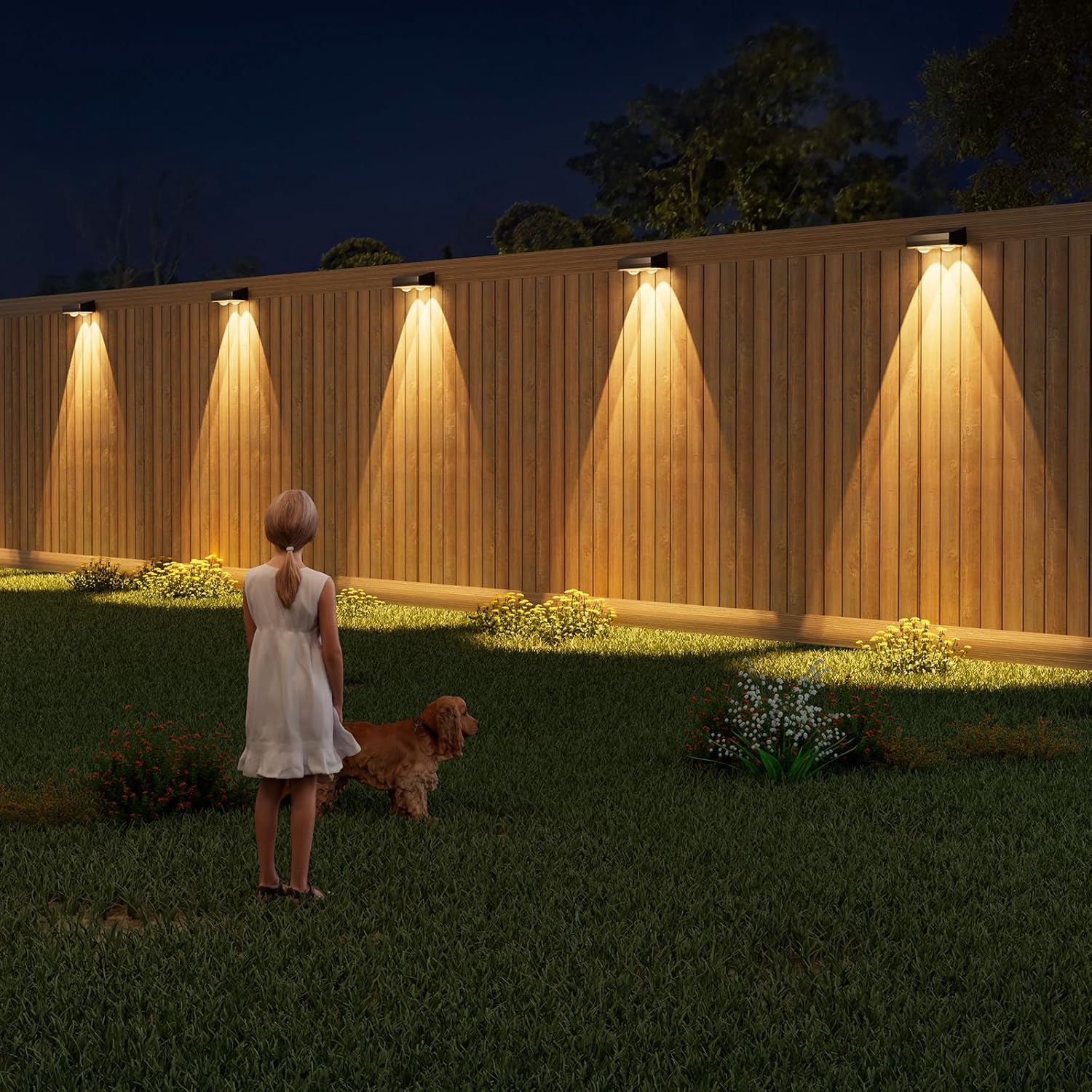 VOLISUN Solar Fence Lights 12 Pack, Warm White, Cool White and RGB Color Glow LED Solar Lights, IP65 Waterproof Fence Solar Lights Outdoor for Patio, Backyard, Railing, Deck, Fence and Wall（Black）