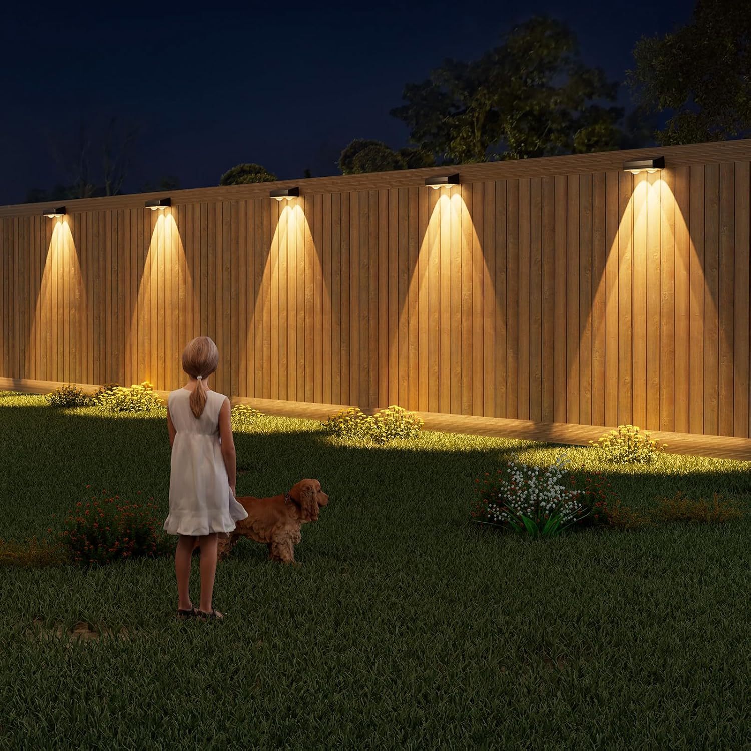 VOLISUN Solar Fence Lights 12 Pack, Warm White, Cool White and RGB Color Glow LED Solar Lights, IP65 Waterproof Fence Solar Lights Outdoor for Patio, Backyard, Railing, Deck, Fence and Wall（Black）