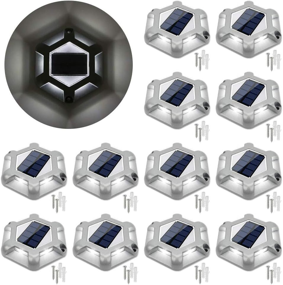 VOLISUN Solar Deck Lights, Waterproof 1200mAh Wireless Outdoor LED Aluminum Dock Lighting Warning Step Lights for Driveway Sidewalk Garden Pathway Yard