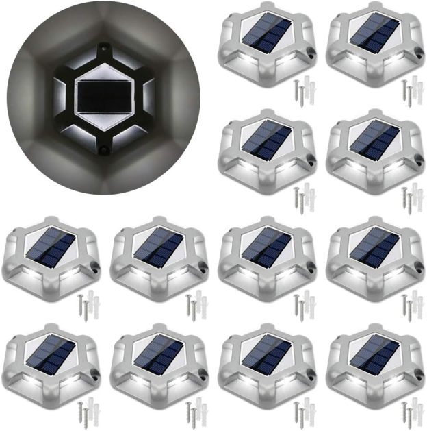 VOLISUN Solar Deck Lights, Waterproof 1200mAh Wireless Outdoor LED Aluminum Dock Lighting Warning Step Lights for Driveway Sidewalk Garden Pathway Yard