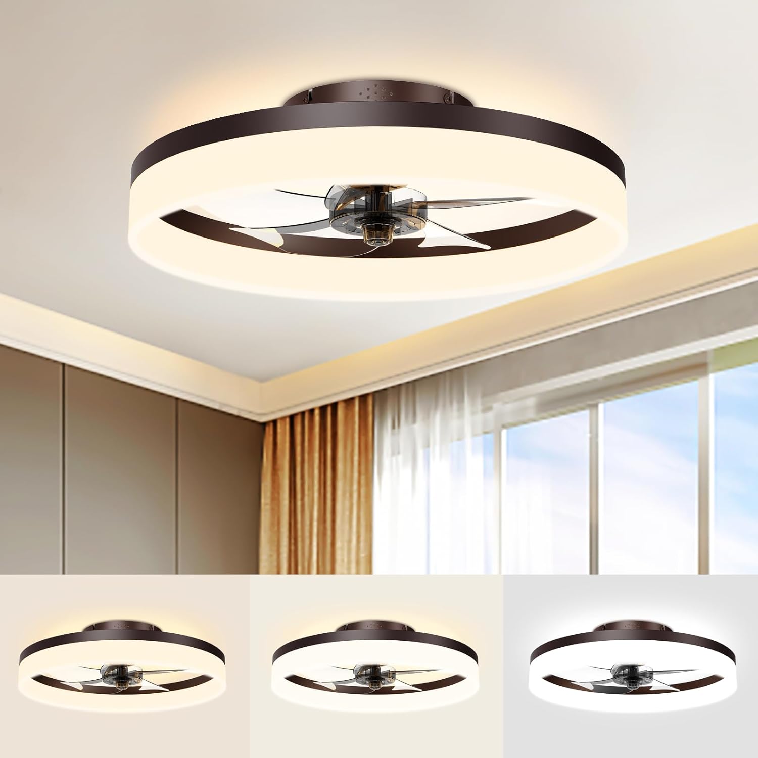 VOLISUN Low Profile Ceiling Fans with Lights and Remote, Fandelier Cei