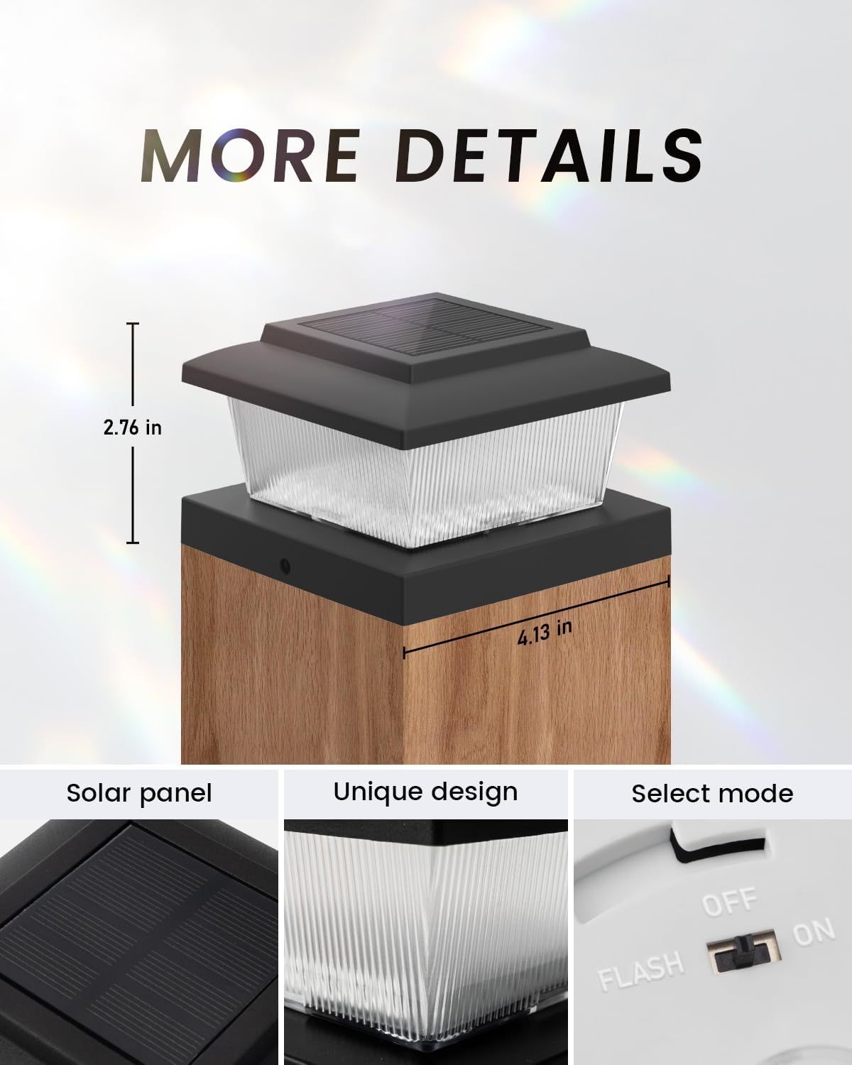 VOLISUN Solar Fence Post Cap Lights 8pack, Solar Deck Cap Flame Light Outdoor Waterproof, High Brightness Flickering Flame SMD LED Lighting, for 4x4 Wooden/4x4 5x5 Vinyl Post