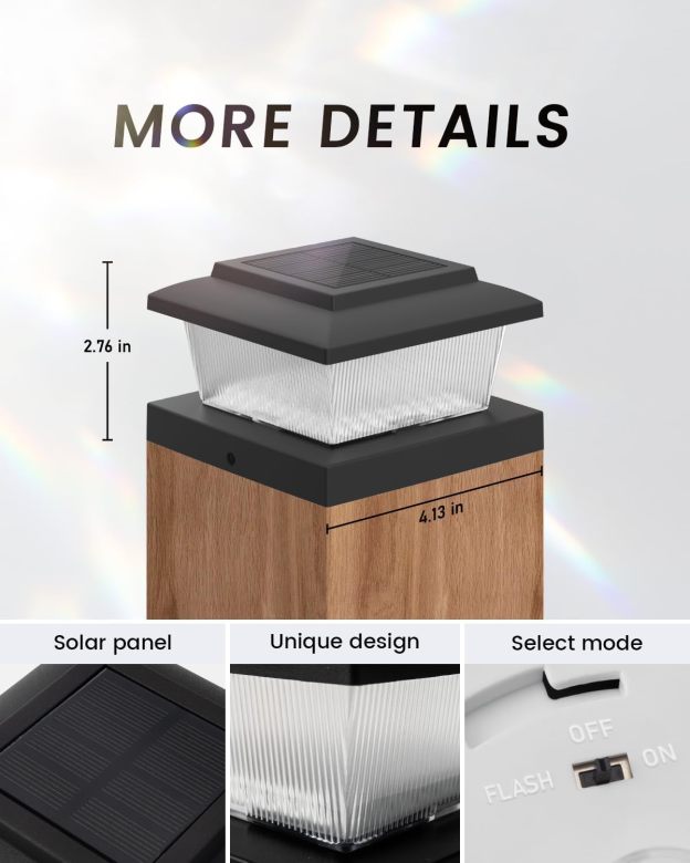 VOLISUN Solar Fence Post Cap Lights 8pack, Solar Deck Cap Flame Light Outdoor Waterproof, High Brightness Flickering Flame SMD LED Lighting, for 4x4 Wooden/4x4 5x5 Vinyl Post