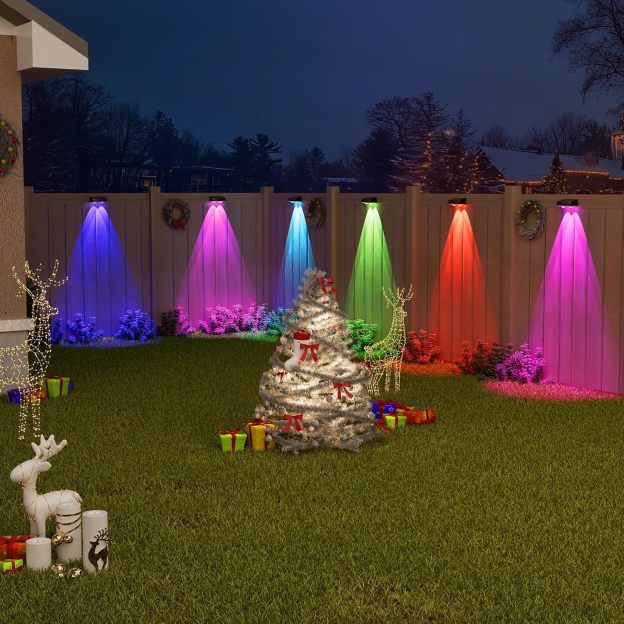 VOLISUN Solar Fence Lights 12 Pack, Warm White, Cool White and RGB Color Glow LED Solar Lights, IP65 Waterproof Fence Solar Lights Outdoor for Patio, Backyard, Railing, Deck, Fence and Wall（Black）