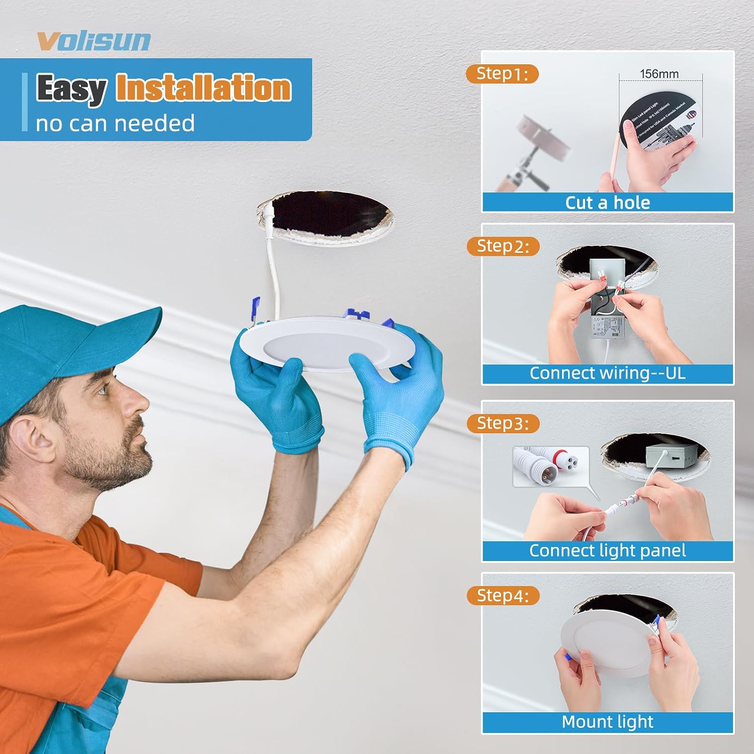 VOLISUN Recessed Lighting, 5CCT LED Recessed Light with Junction Box, 2700K-5000K Selectable, 9.5W Eqv 80W, 810LM Dimmable Canless Wafer Downlight, LED Ceiling Light ETL Certificated