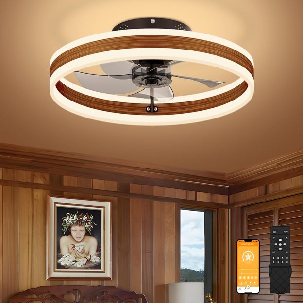 VOLISUN Low Profile Ceiling Fans with Lights and Remote, Flush Mount Ceiling Fans with Light, 3000K-6500K Dimmable Fandelier LED Fan Light, White Bladeless Ceiling Fans with Lights for Bedroom