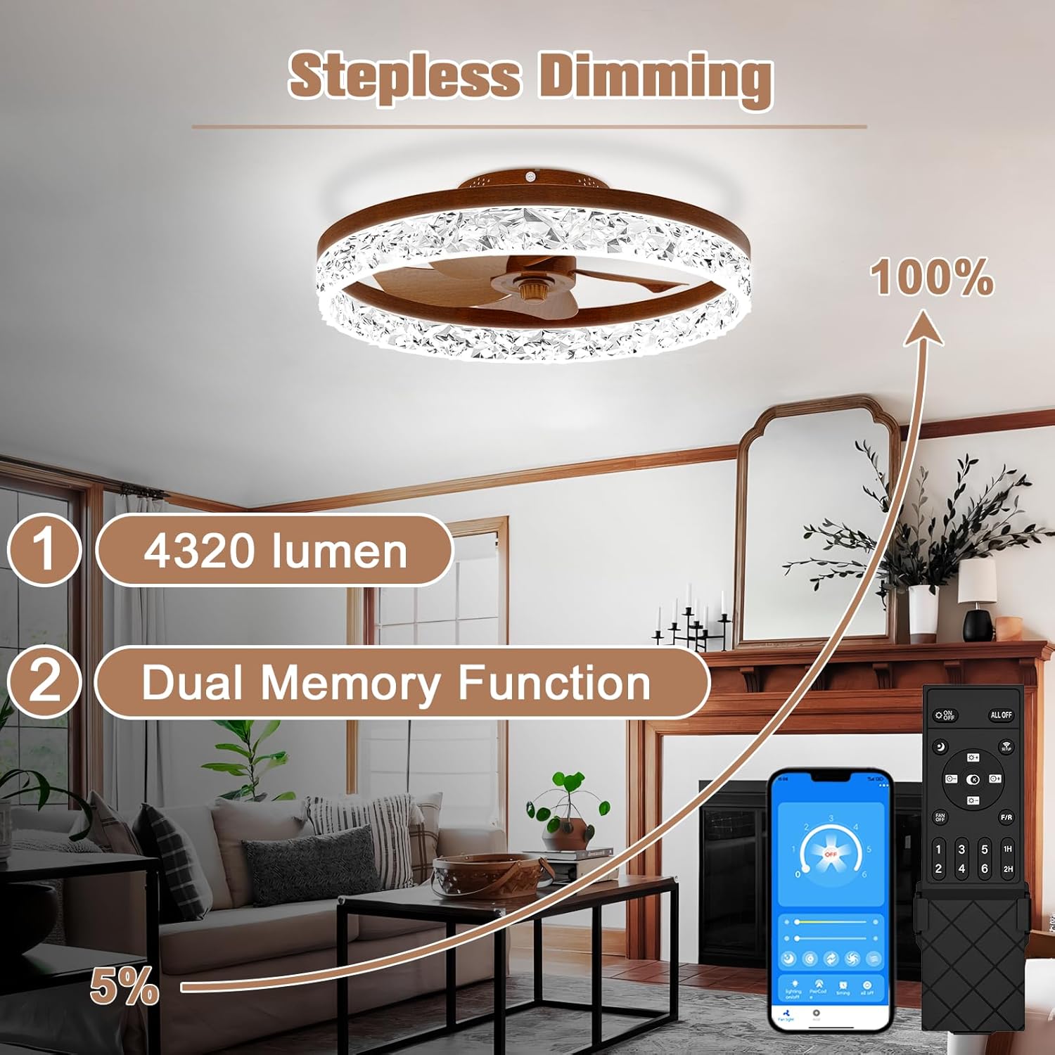 VOLISUN Low Profile Ceiling Fan with Lights and Remote, Modern Ceiling Fans Flush Mount, 3000K-6500K Dimmable Bladeless LED Fan Light, Black Fandelier Ceiling Fans with Lights for Bedroom 
