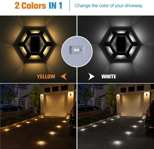 VOLISUN Solar Deck Lights, Waterproof 1200mAh Wireless Outdoor LED Aluminum Dock Lighting Warning Step Lights for Driveway Sidewalk Garden Pathway Yard