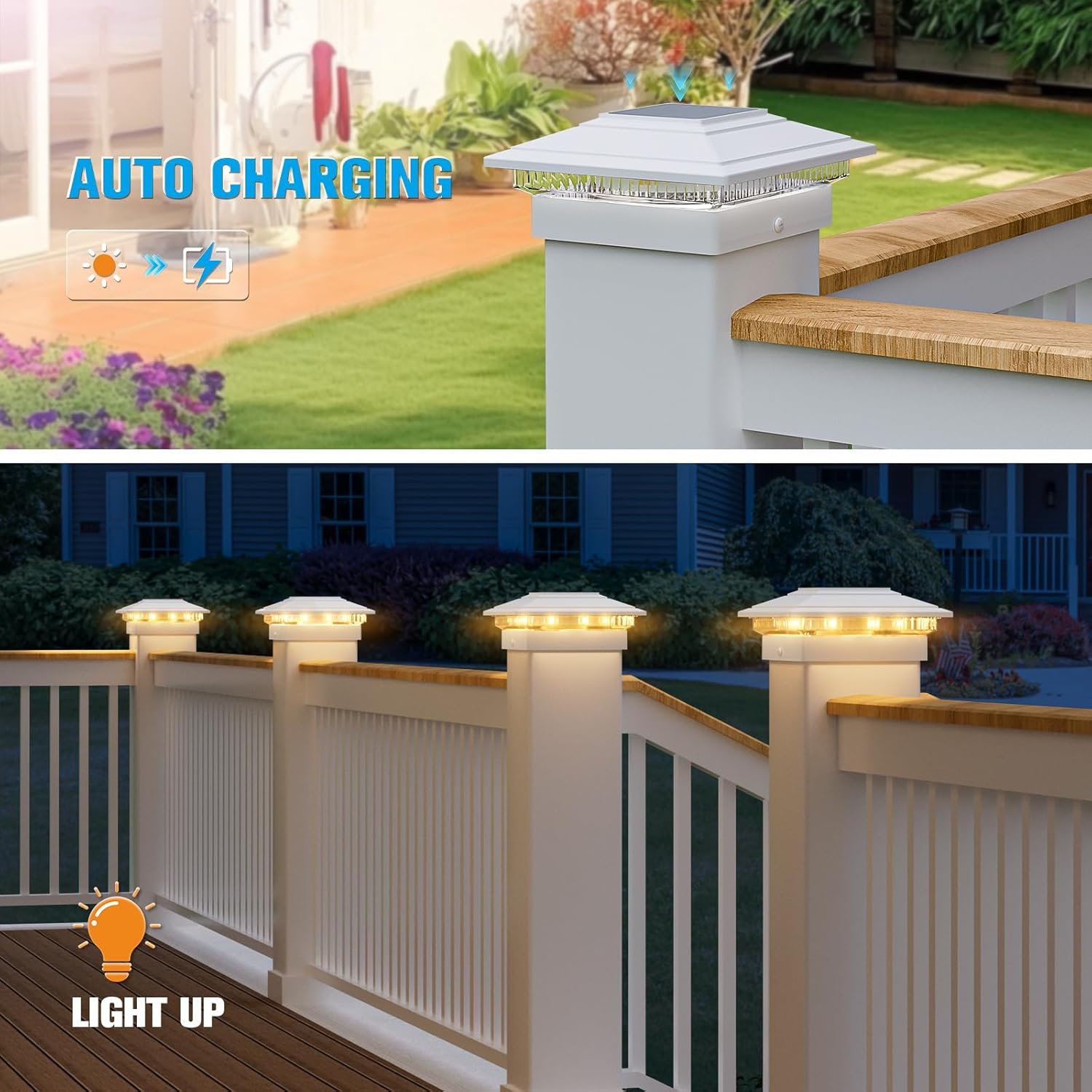 VOLISUN Solar Fence - Post Lights, Solar Post Cap Light Outdoor Waterproof 12pack, Deck Cap Light Solar Powered, for 4x4 5x5 6x6 Wooden/Vinyl Post