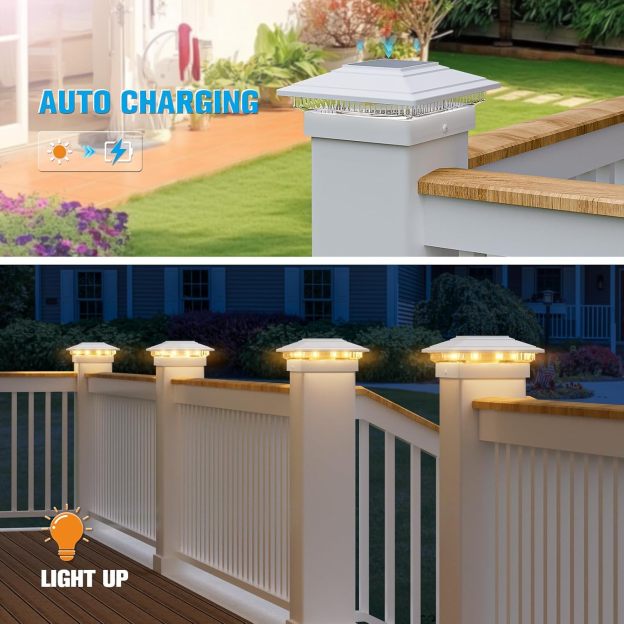 VOLISUN Solar Fence - Post Lights, Solar Post Cap Light Outdoor Waterproof 12pack, Deck Cap Light Solar Powered, for 4x4 5x5 6x6 Wooden/Vinyl Post