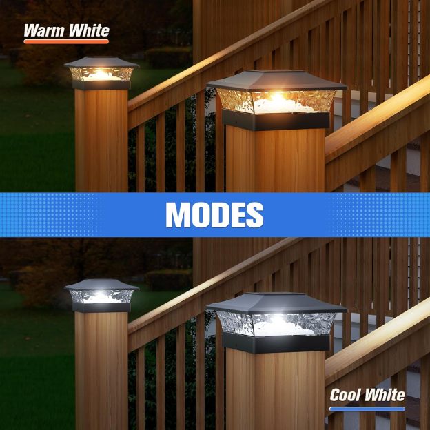 VOLISUN Solar Post Cap Light : RGB Color Changing - Fence Post Lights Solar Outdoor Waterproof for 4x4 x5 x6 WoodenVinyl Post