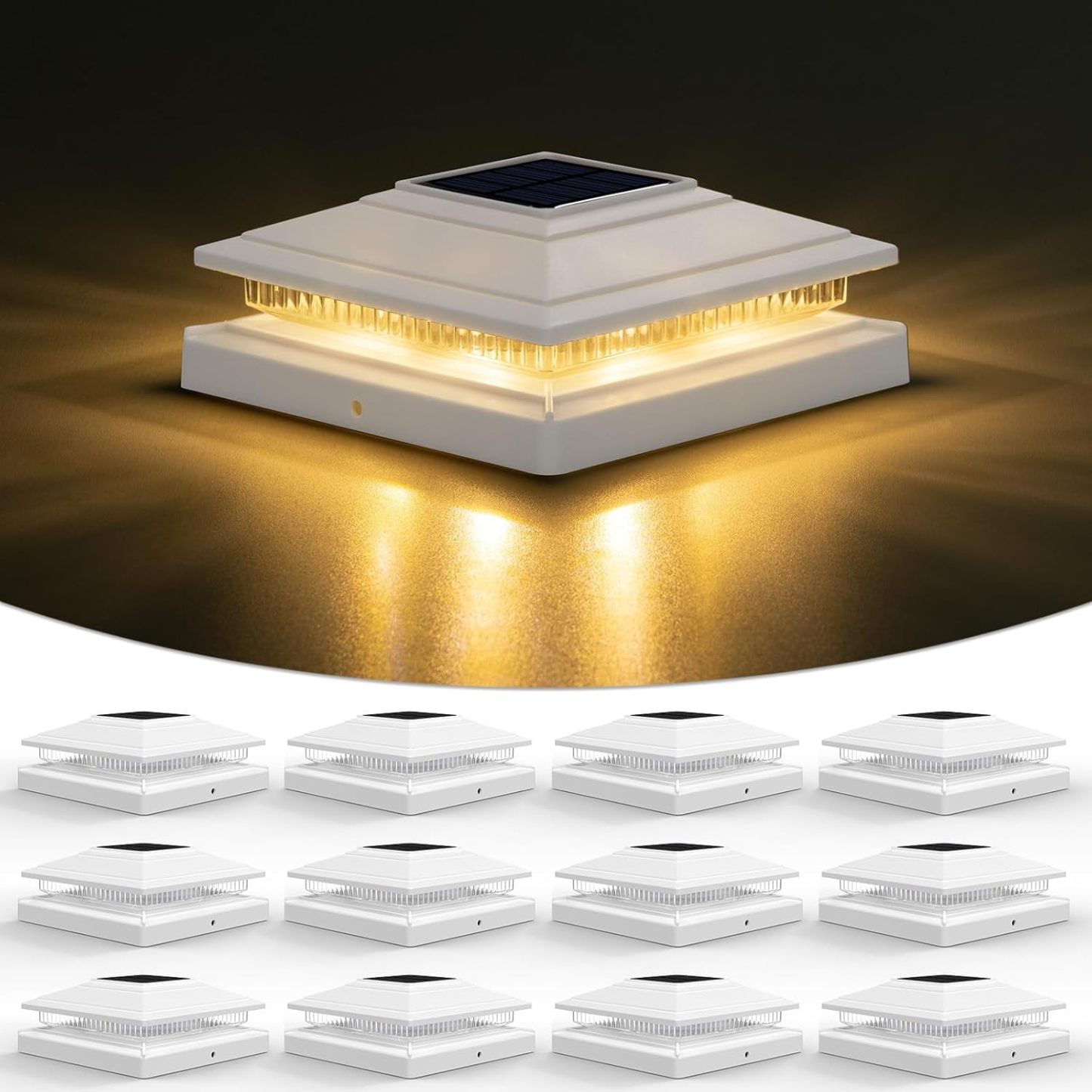 VOLISUN Solar Fence - Post Lights, Solar Post Cap Light Outdoor Waterproof 12pack, Deck Cap Light Solar Powered, for 4x4 5x5 6x6 Wooden/Vinyl Post
