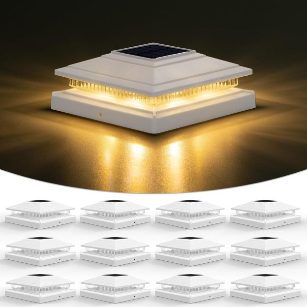 VOLISUN Solar Fence - Post Lights, Solar Post Cap Light Outdoor Waterproof 12pack, Deck Cap Light Solar Powered, for 4x4 5x5 6x6 Wooden/Vinyl Post