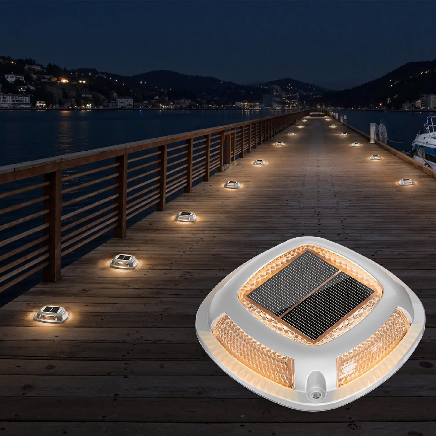 VOLISUN Solar Driveway Lights Waterproof Dock & Deck Marker Lights,2-in-1 Blue & White LED,IP67 Wireless Outdoor Solar Light for Driveways,Sidewalks,Pathways,and Yards