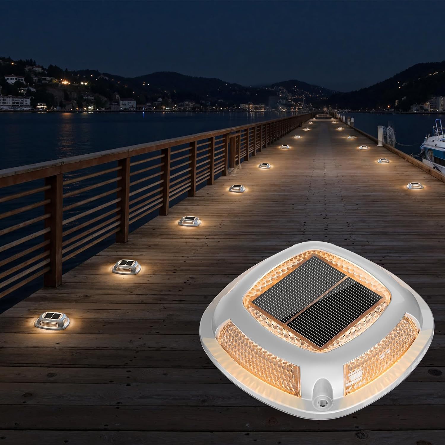 VOLISUN Solar Driveway Lights Waterproof Dock & Deck Marker Lights,2-in-1 Blue & White LED,IP67 Wireless Outdoor Solar Light for Driveways,Sidewalks,Pathways,and Yards