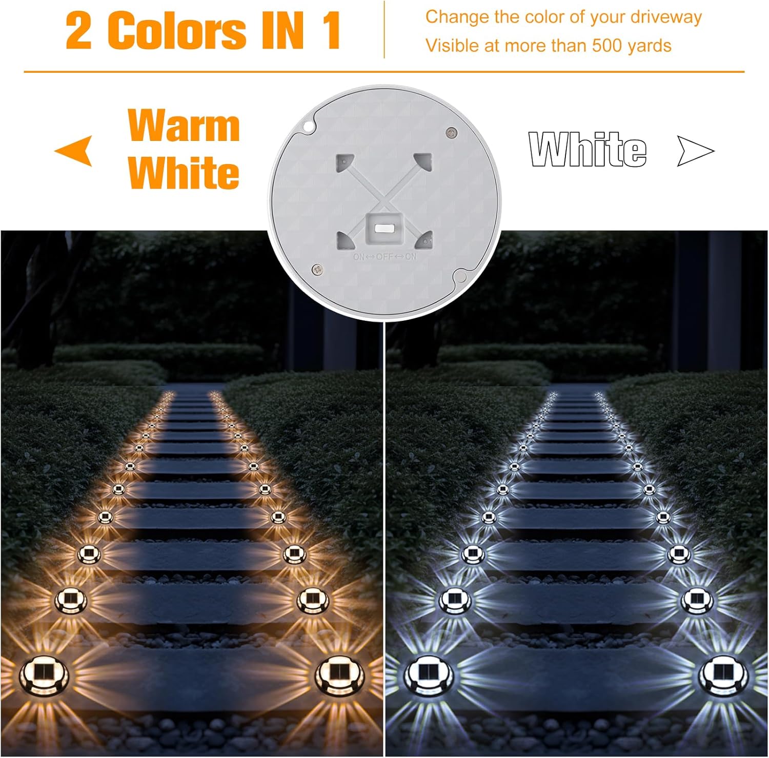 VOLISUN Solar Driveway Deck Dock Marine Lights,Ground Lights 2 Colors in 1 LED, Waterproof Driveway Marker for Pathway Warning Step (White/Warm White)