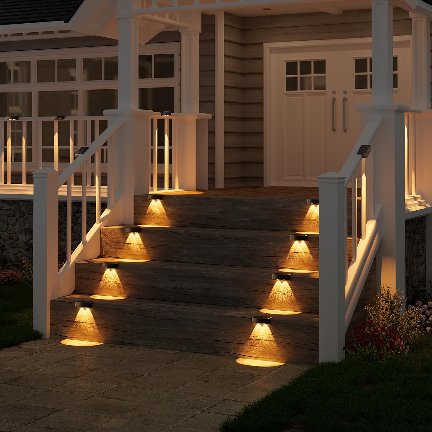 VOLISUN Solar Deck Lights, Warm White, Cool White and RGB Color Glow LED Large Size Lamp, IP65 Waterproof Solar Fence Lights Outdoor for Step, Patio, Fence, Railing, Wall, Stairs