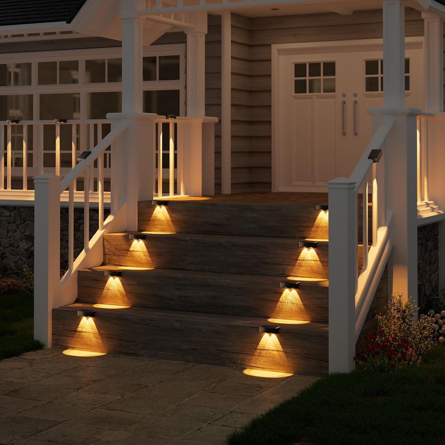 VOLISUN Solar Deck Lights, Warm White, Cool White and RGB Color Glow LED Large Size Lamp, IP65 Waterproof Solar Fence Lights Outdoor for Step, Patio, Fence, Railing, Wall, Stairs