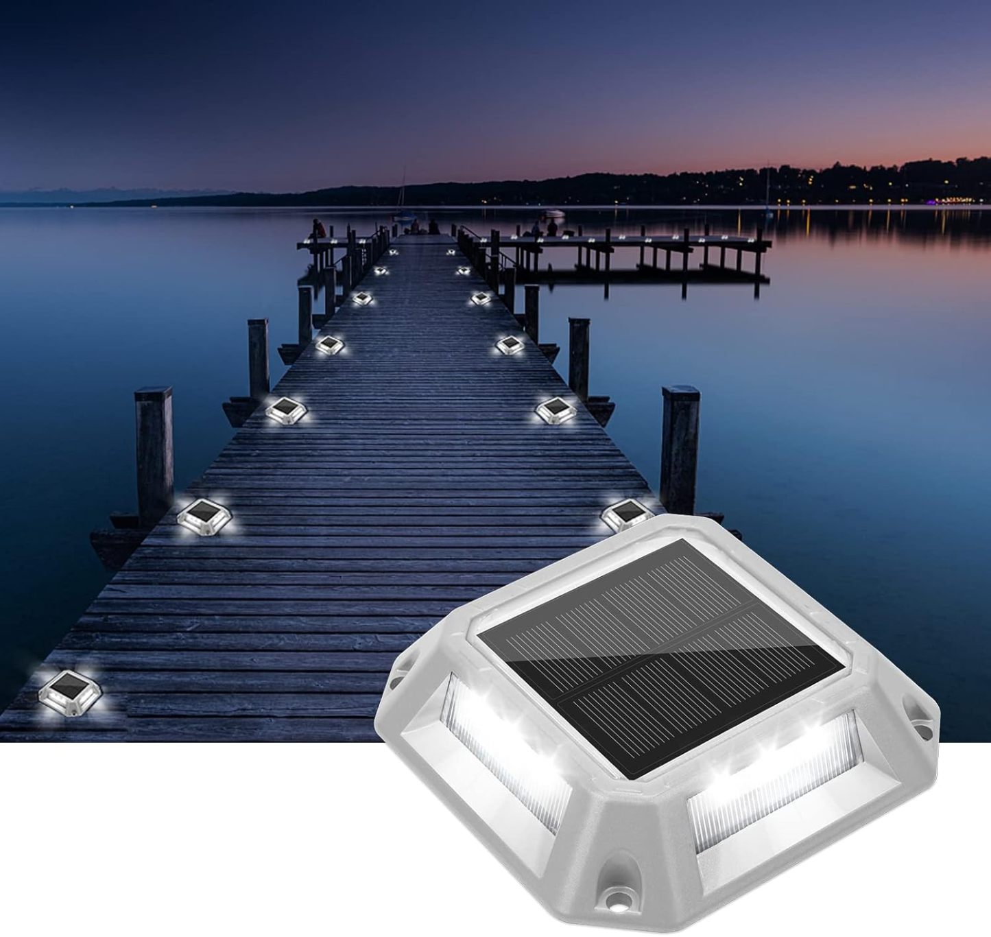 VOLISUN Solar Driveway Lights Dock Deck Lights 8-Pack,2 Colors in 1,Solar Powered 1200mAh Battery,Waterproof Outdoor Warning Step Light for Driveway Sidewalk(2 Colors Lighting,White/Blue)