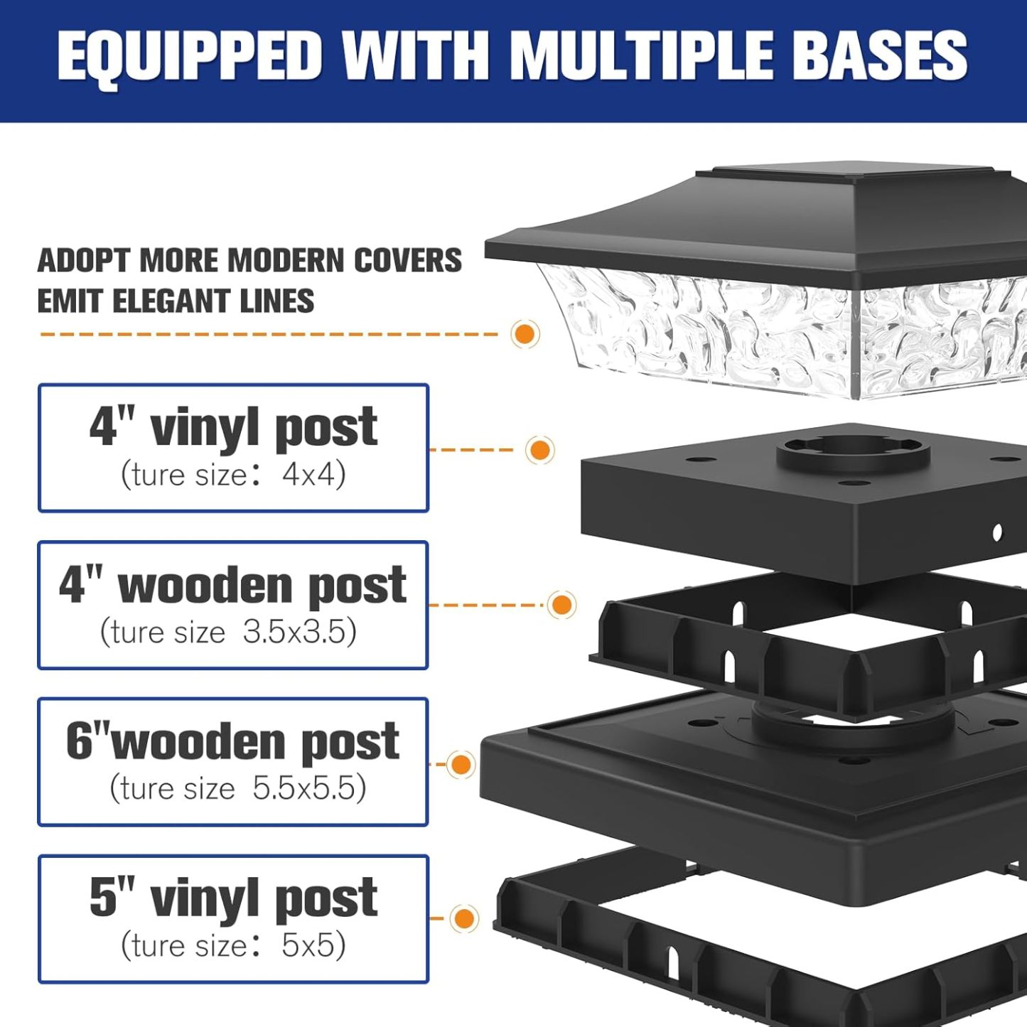VOLISUN Solar Post Cap Lights Outdoor 4x4/6x6 Wooden/Vinyl Fence Cap Lights for Patio/Garden,Warm White with 2 Lighting Modes Waterproof,ABS Shell Lens