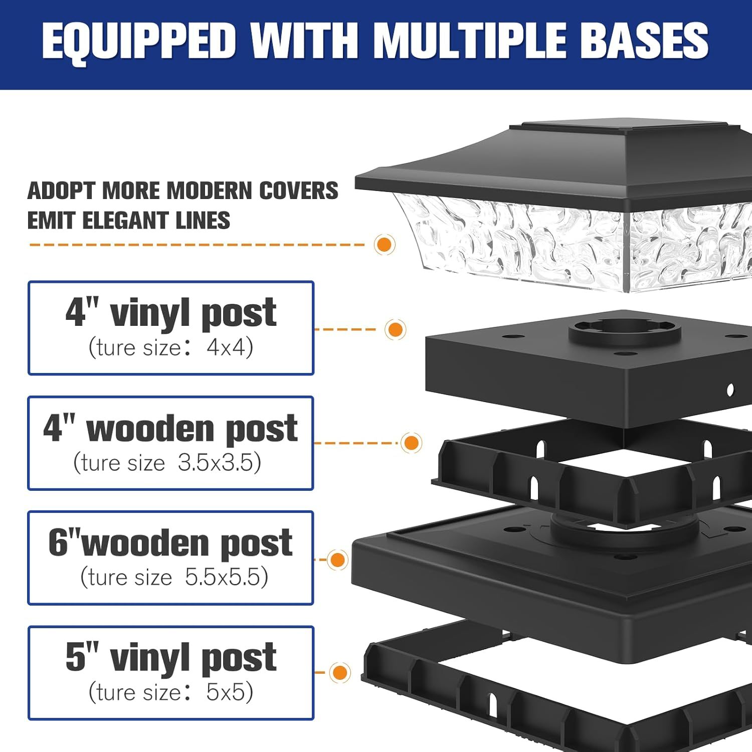 VOLISUN Solar Post Cap Lights Outdoor 4x4/6x6 Wooden/Vinyl Fence Cap Lights for Patio/Garden,Warm White with 2 Lighting Modes Waterproof,ABS Shell Lens