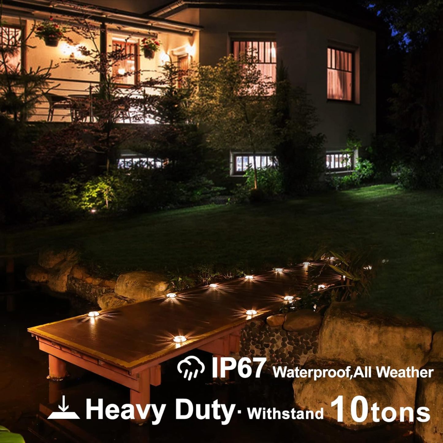 VOLISUN Solar Driveway Deck Dock Marine Lights,Ground Lights 2 Colors in 1 LED, Waterproof Driveway Marker for Pathway Warning Step (White/Warm White)