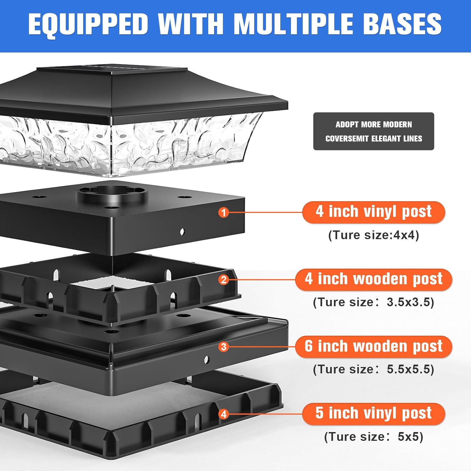 VOLISUN Solar Post Cap Light : RGB Color Changing - Fence Post Lights Solar Outdoor Waterproof for 4x4 x5 x6 WoodenVinyl Post