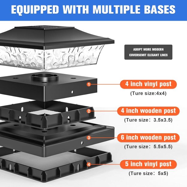 VOLISUN Solar Post Cap Light : RGB Color Changing - Fence Post Lights Solar Outdoor Waterproof for 4x4 x5 x6 WoodenVinyl Post