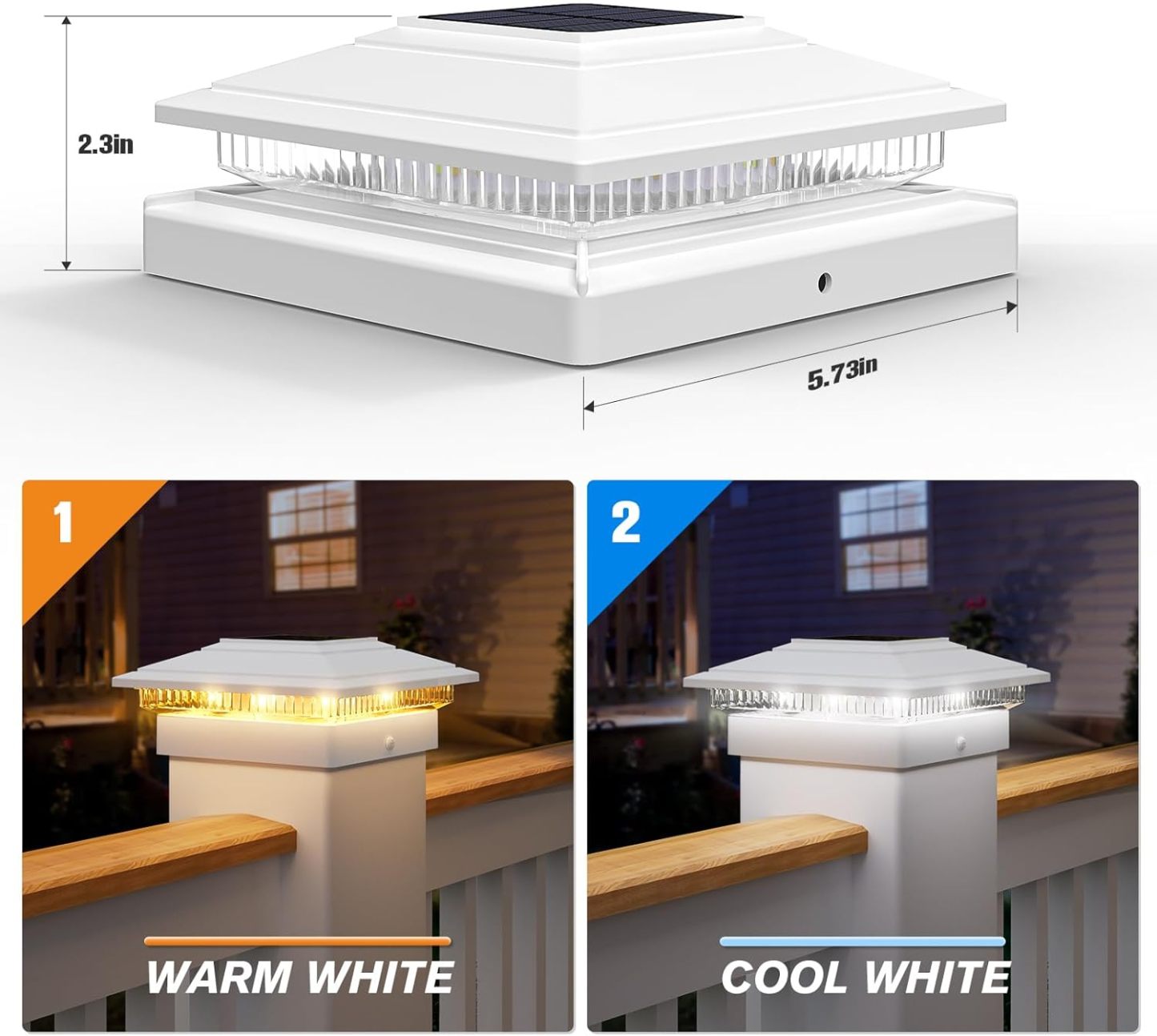 VOLISUN Solar Fence - Post Lights, Solar Post Cap Light Outdoor Waterproof 12pack, Deck Cap Light Solar Powered, for 4x4 5x5 6x6 Wooden/Vinyl Post