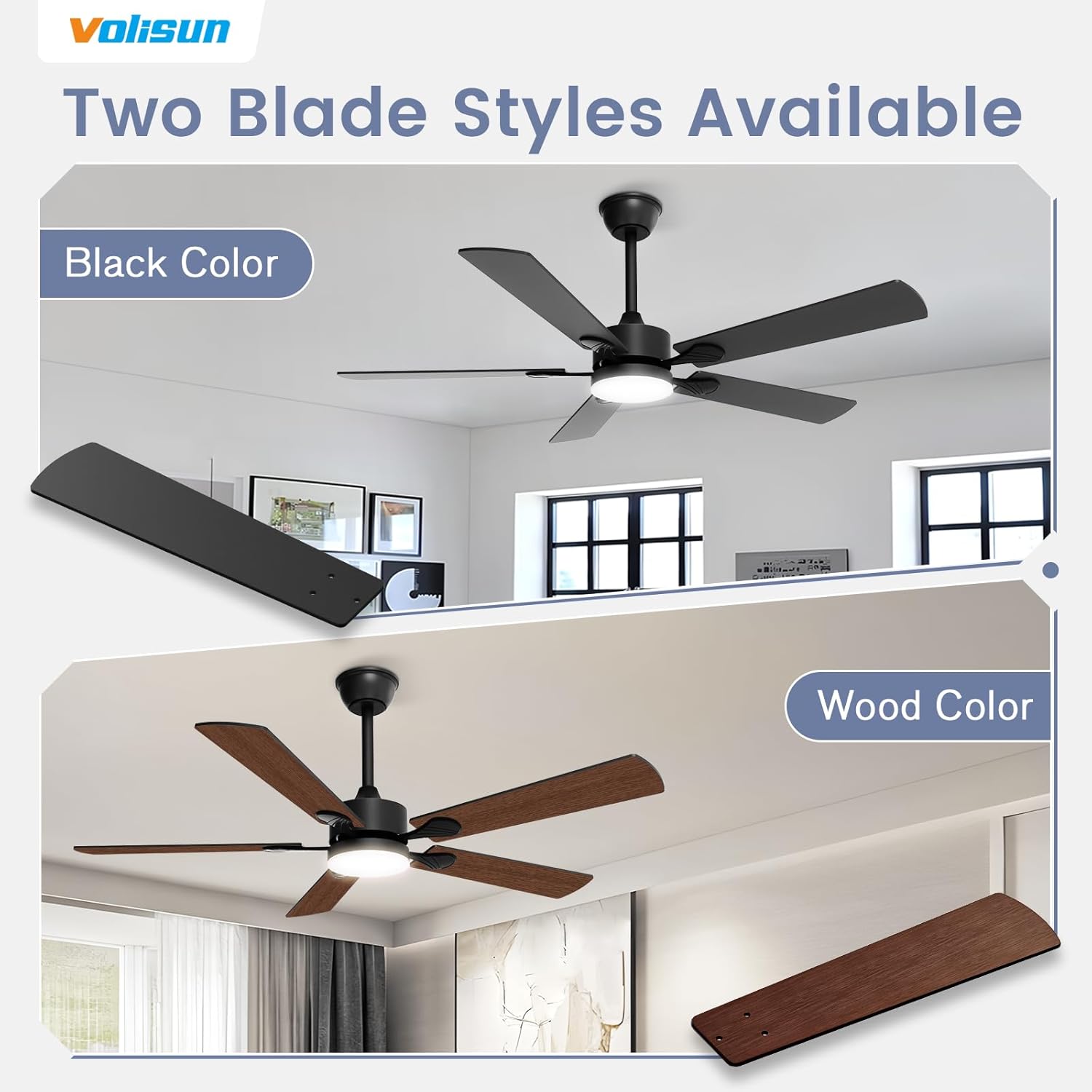 VOLISUN Ceiling Fan with Lights, Low Profile Ceiling Fan with Light and Remote, Reversible, 3CCT, Dimmable, Noiseless, White Flush Mount Ceilings Fans for Bedroom, Indoor/Outdoor