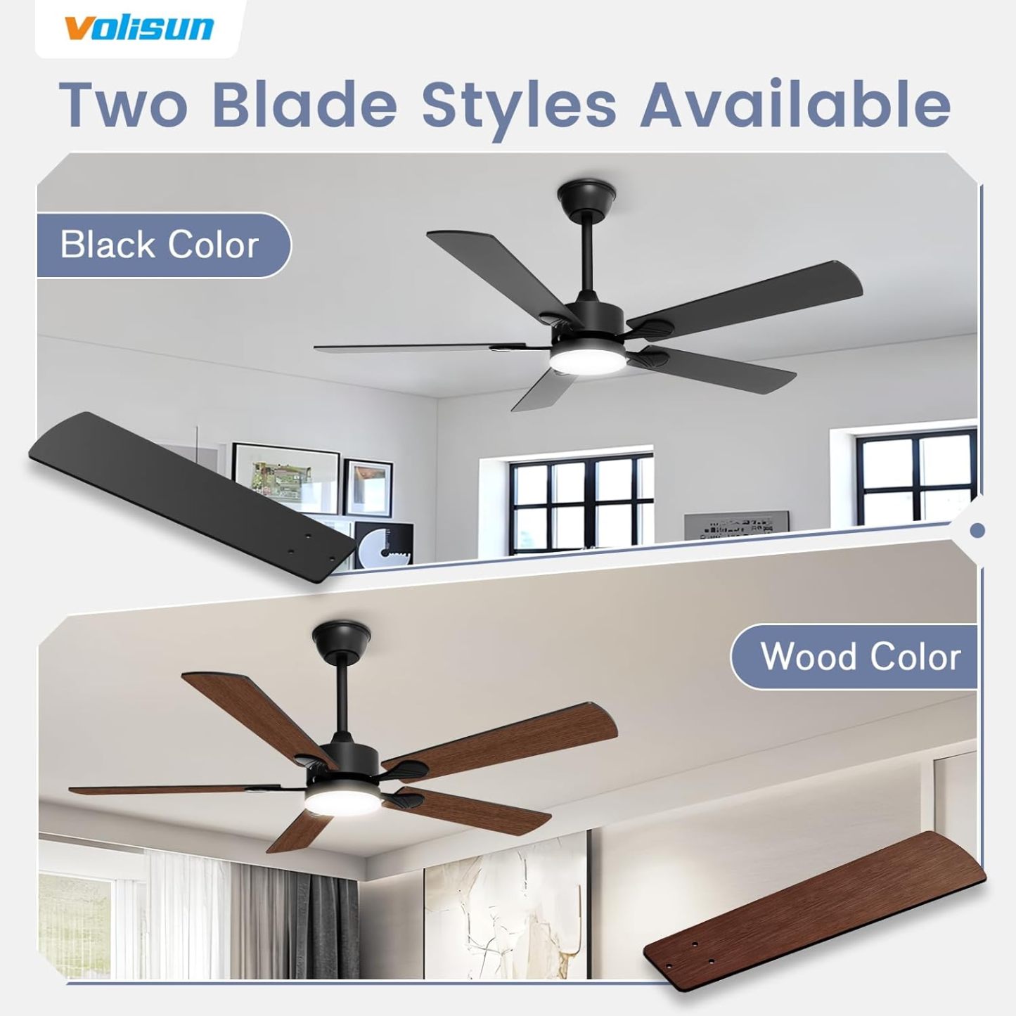 VOLISUN Ceiling Fan with Lights, Low Profile Ceiling Fan with Light and Remote, Reversible, 3CCT, Dimmable, Noiseless, White Flush Mount Ceilings Fans for Bedroom, Indoor/Outdoor