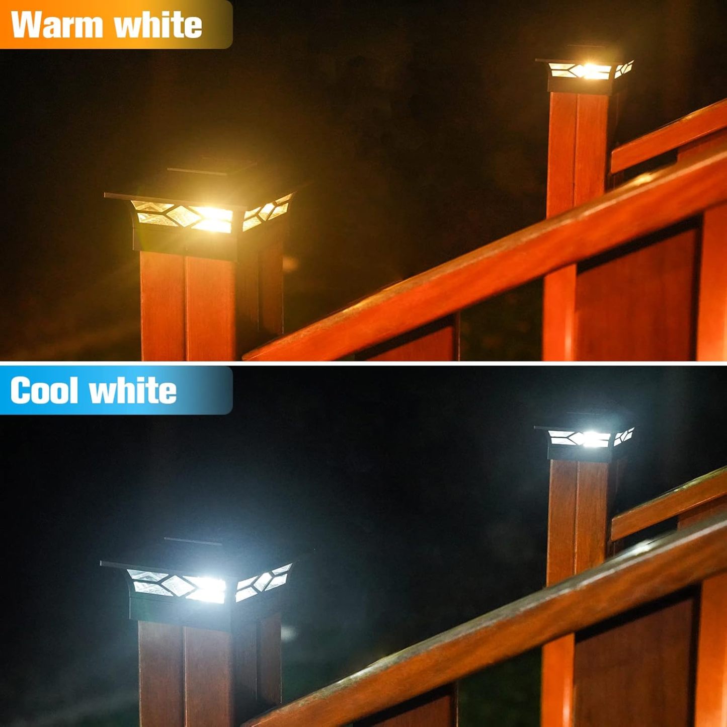 VOLISUN Solar Post Cap Lights: Outdoor Deck Post Cap Lights for Dock Fence Waterproof 2 Color Modes,4x4/6x6 Wooden/Vinyl Posts