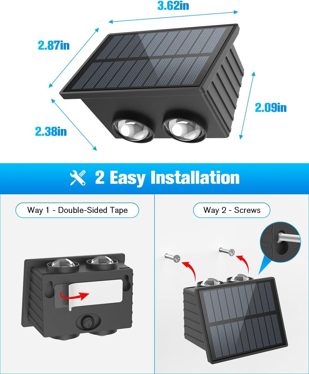VOLISUN Solar Fence Lights, Color Glow LED Up and Down Wall Lights, IP65 Waterproof Solar Lights Outdoor for Patio, Backyard, Railing, Deck, Fence and Wall 
