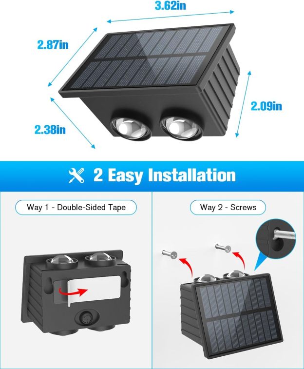 VOLISUN Solar Fence Lights, Color Glow LED Up and Down Wall Lights, IP65 Waterproof Solar Lights Outdoor for Patio, Backyard, Railing, Deck, Fence and Wall 