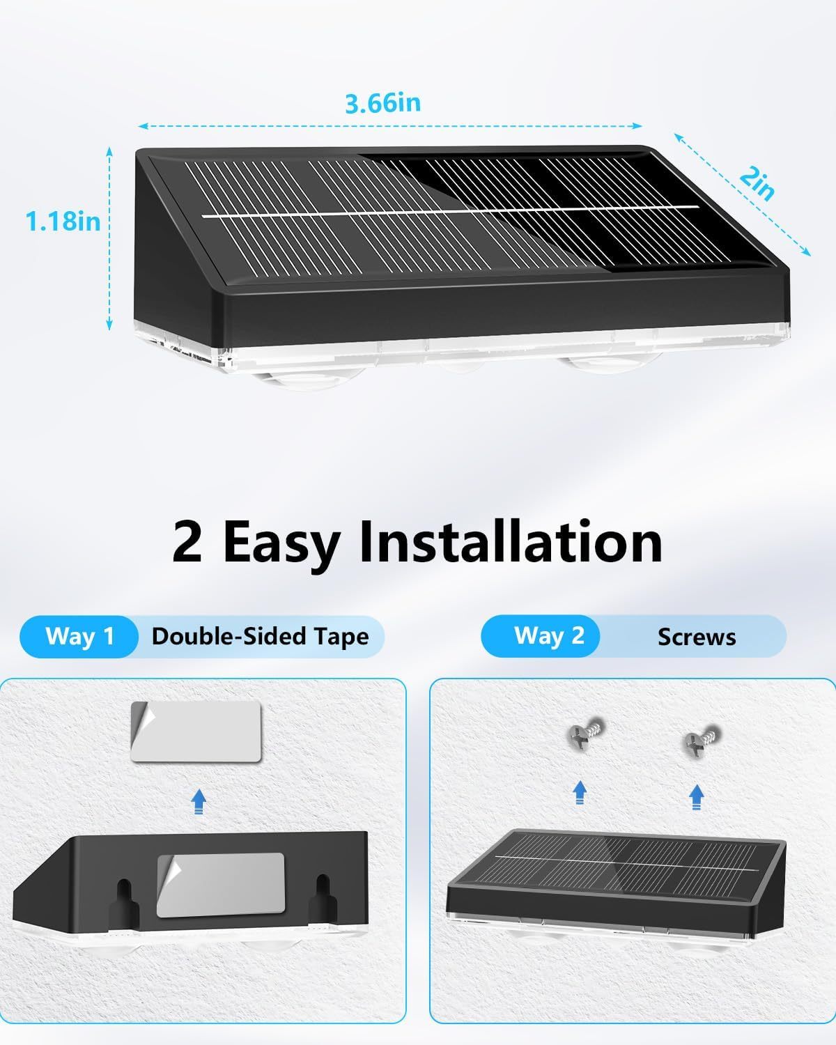 VOLISUN Solar Fence Lights,Solar Powered Fence Lights Outdoor with Warm White LED Spot Lens, IP65 Waterproof Fence Solar Lights Outdoor for Patio, Backyard, Railing, Deck
