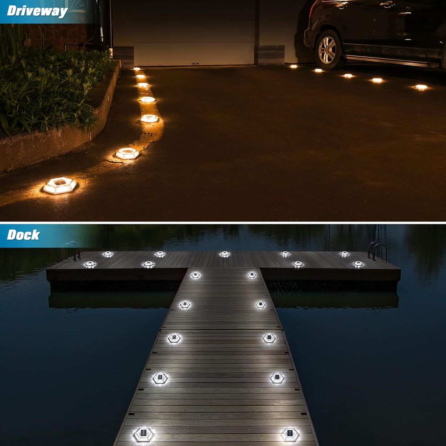 VOLISUN Solar Driveway Lights Dock Outdooor Waterproof Marker Lights,Solar Deck Lights 2 Colors in 1 Led Wireless IP67,Solar Blue Deck Lights for Driveway Sidewalk Pathway Yard(White/Blue)