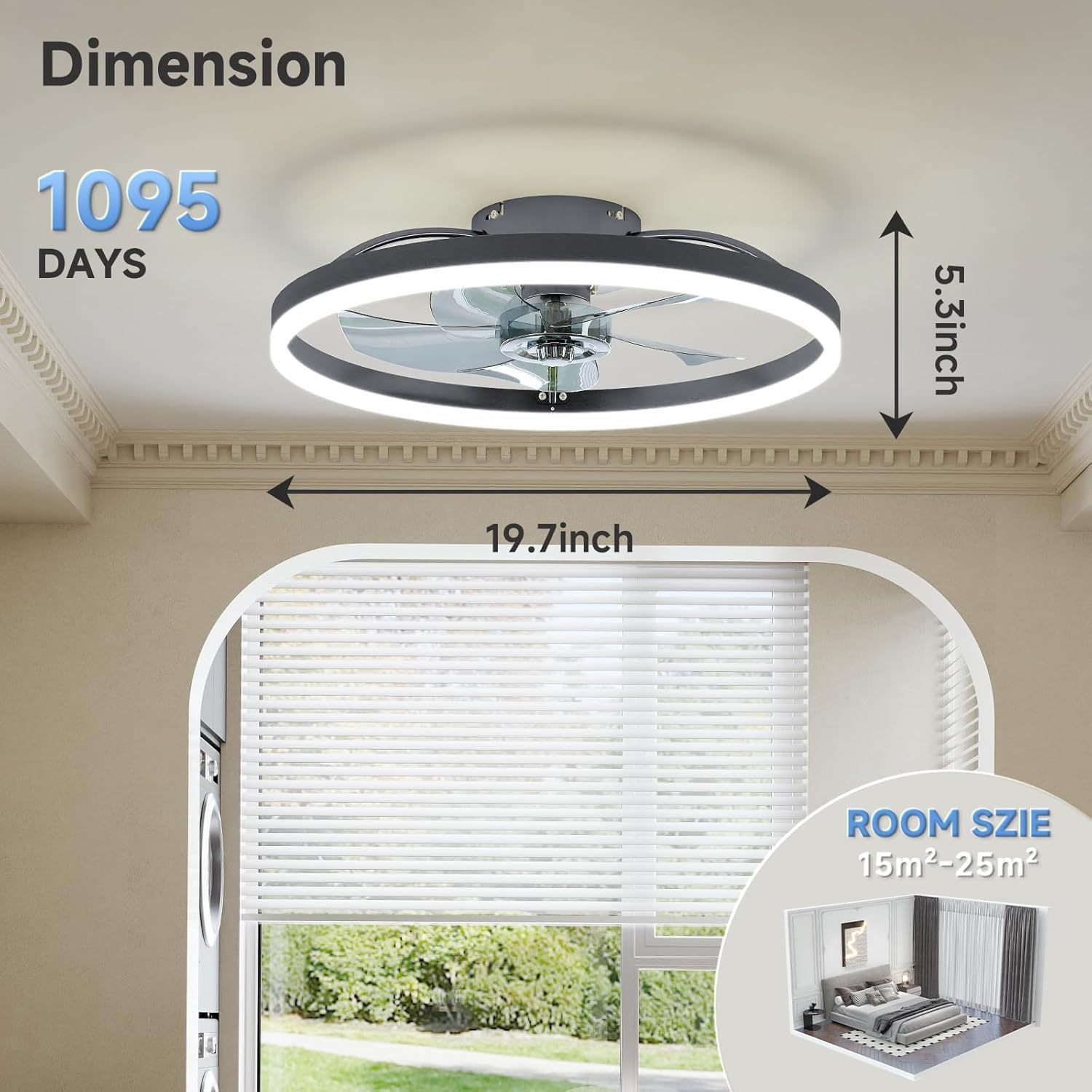 VOLISUN Low Profile Ceiling Fans with Light and Remote,Modern Bladeless Ceiling Fan with Lights,3000K-6500K Dimmable Flush Mount LED Fan Light,White Fandelier Ceiling Fans for Bedroom