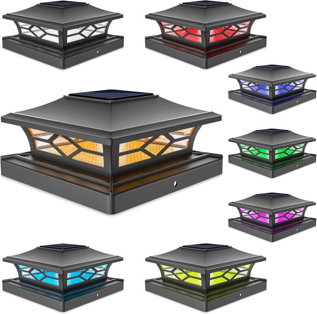 VOLISUN Solar Post Cap Light Outdoor Waterproof: RGB Color Changing - Solar Fence Cap Flashing Lights for 4x4 5x5 6x6 Wooden Vinyl Post
