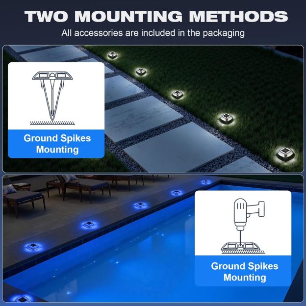 VOLISUN Solar Driveway Lights Waterproof Dock & Deck Marker Lights,2-in-1 Blue & White LED,IP67 Wireless Outdoor Solar Light for Driveways,Sidewalks,Pathways,and Yards