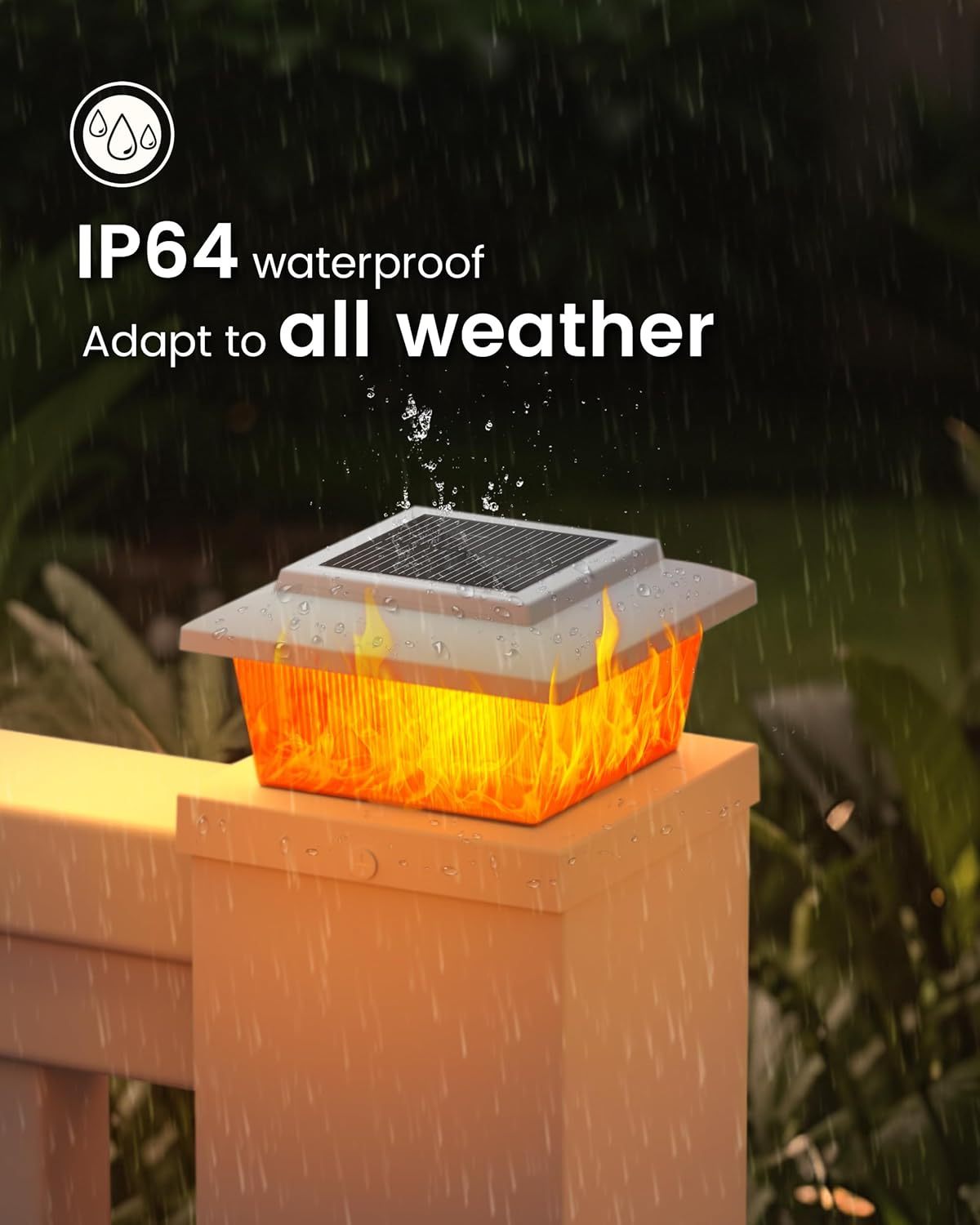 VOLISUN Solar Fence Post Cap Lights 8pack, Solar Deck Cap Flame Light Outdoor Waterproof, High Brightness Flickering Flame SMD LED Lighting, for 4x4 Wooden/4x4 5x5 Vinyl Post