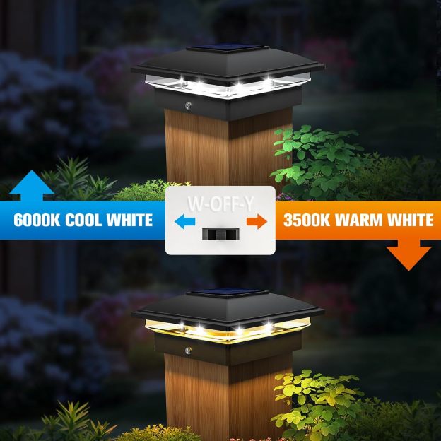 VOLISUN Solar Post Cap Light Outdoor Waterproof ,Solar Fence - Post Lights for 4x4 5x5 6x6 Wooden/Vinyl Post, Deck Cap Light Solar Powered with Warm White for Garden/Patio/Porch