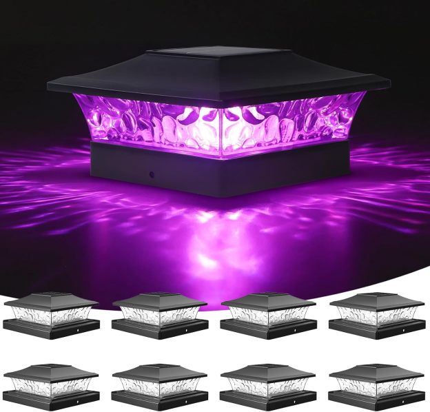 VOLISUN Solar Post Cap Light : RGB Color Changing - Fence Post Lights Solar Outdoor Waterproof for 4x4 x5 x6 WoodenVinyl Post