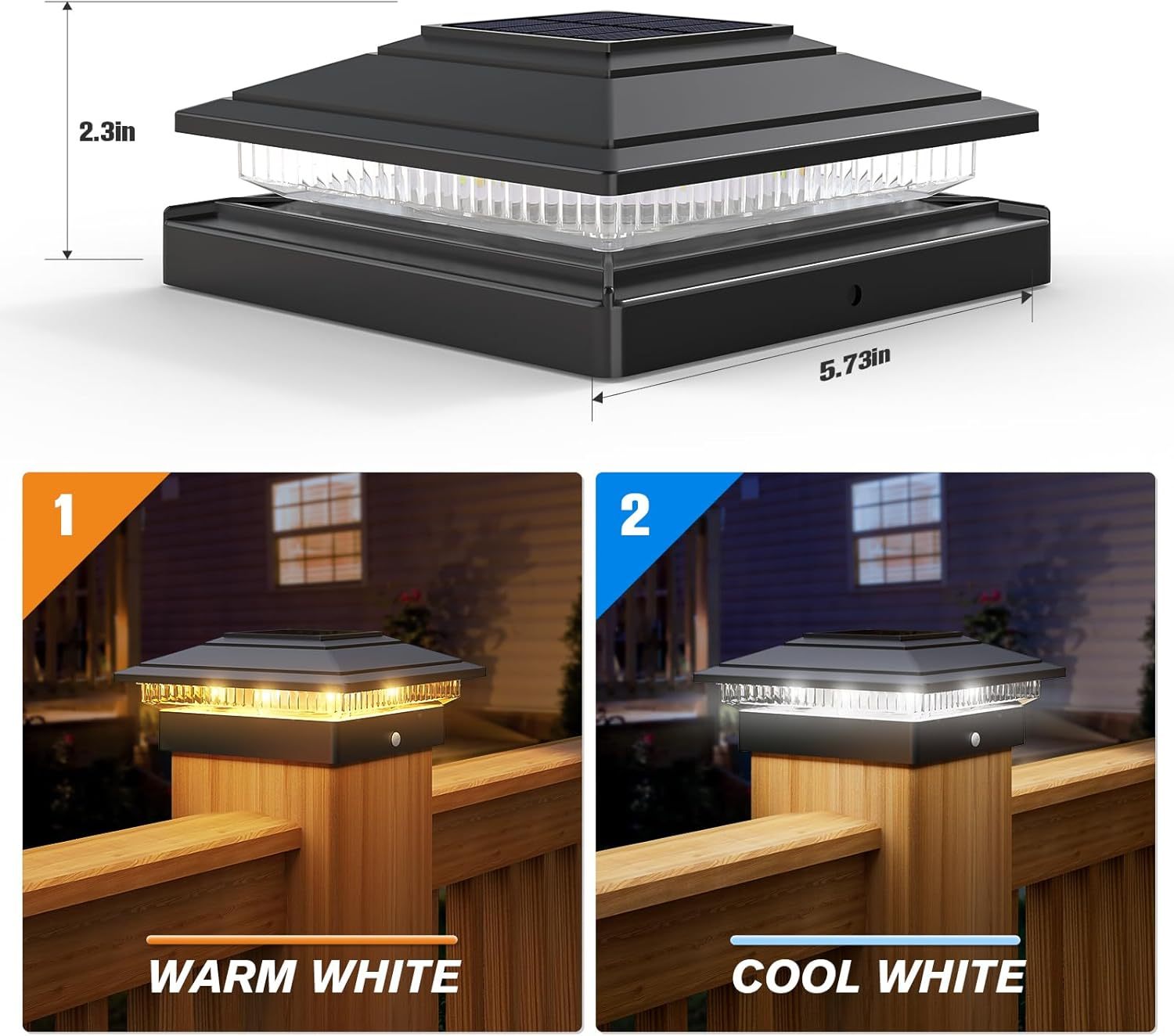 VOLISUN Solar Fence - Post Lights, Solar Post Cap Light Outdoor Waterproof 12pack, Deck Cap Light Solar Powered, for 4x4 5x5 6x6 Wooden/Vinyl Post