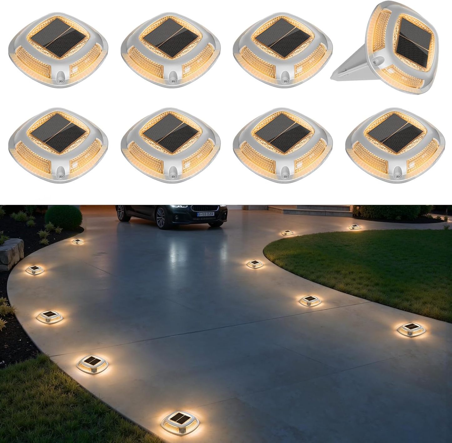 VOLISUN Solar Driveway Lights Waterproof Dock & Deck Marker Lights,2-in-1 Blue & White LED,IP67 Wireless Outdoor Solar Light for Driveways,Sidewalks,Pathways,and Yards