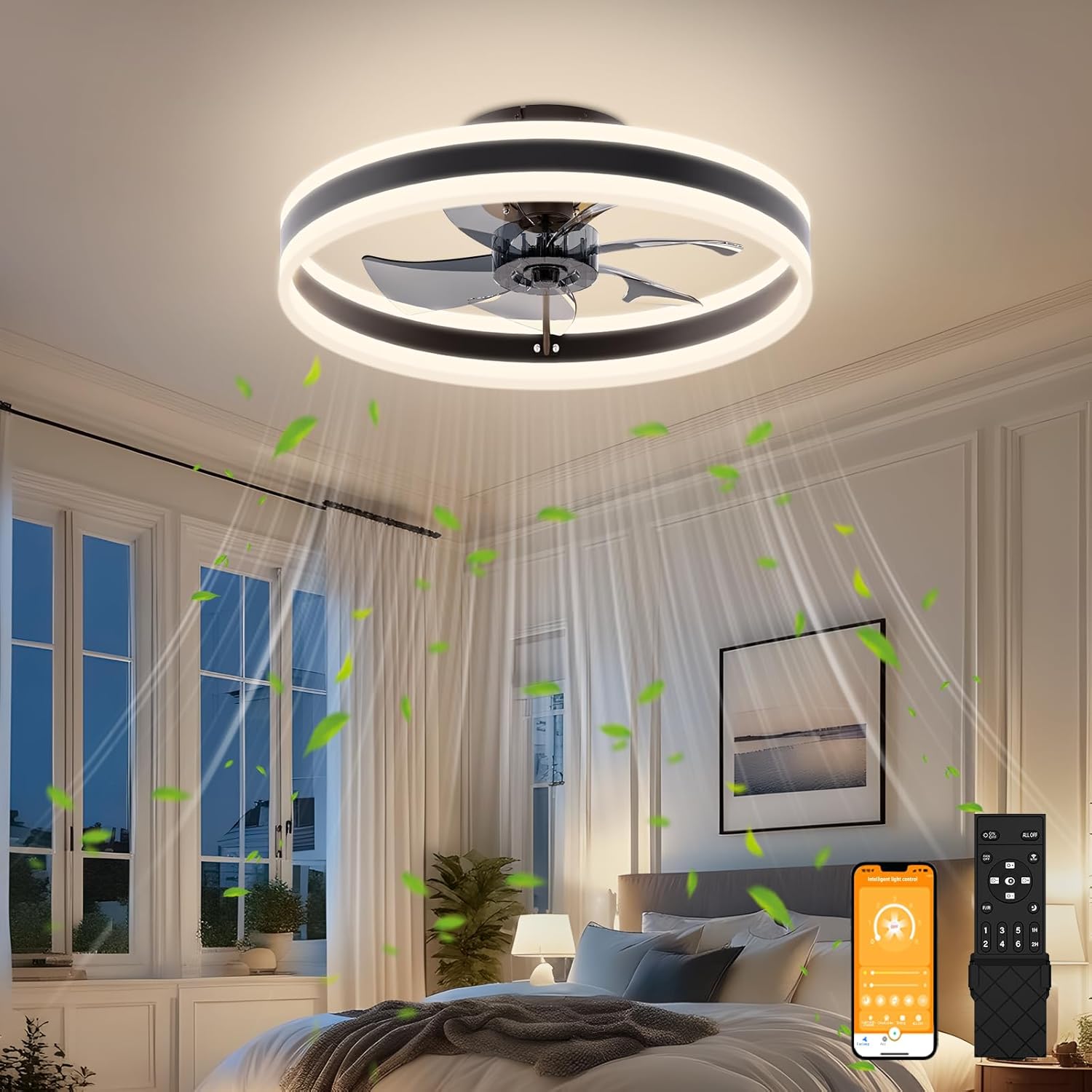 VOLISUN Low Profile Ceiling Fans with Lights and Remote, 19.7in Flush 