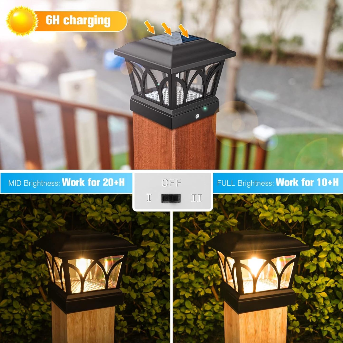 VOLISUN Solar Post Cap Lights Outdoor, with Edison LED Bulbs, 2 Brightness Setting, Fence Post Lights Solar Powered for Garden Fence Deck Mailbox Yard Porch, Fits 4x4 6x6 Posts