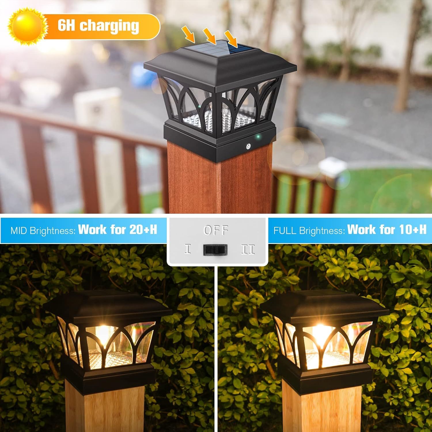 VOLISUN Solar Post Cap Lights Outdoor, with Edison LED Bulbs, 2 Brightness Setting, Fence Post Lights Solar Powered for Garden Fence Deck Mailbox Yard Porch, Fits 4x4 6x6 Posts