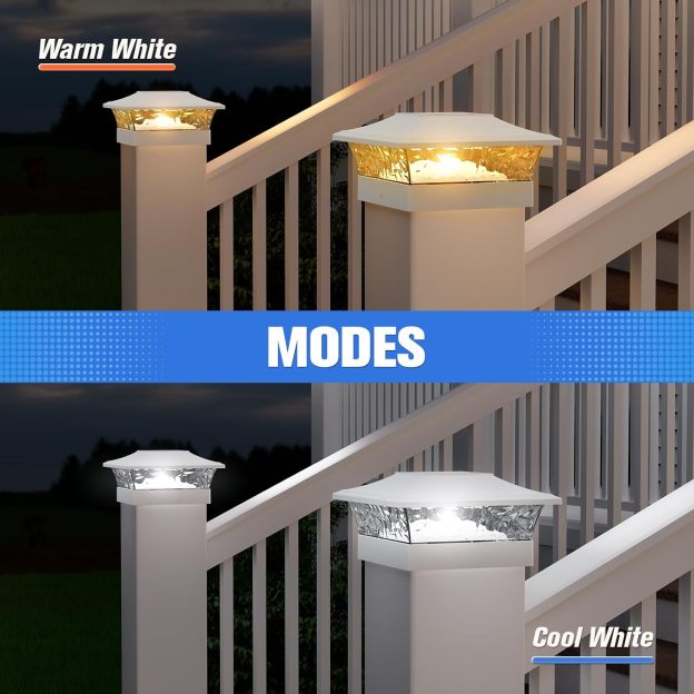 VOLISUN Solar Post Cap Light : RGB Color Changing - Fence Post Lights Solar Outdoor Waterproof for 4x4 x5 x6 WoodenVinyl Post