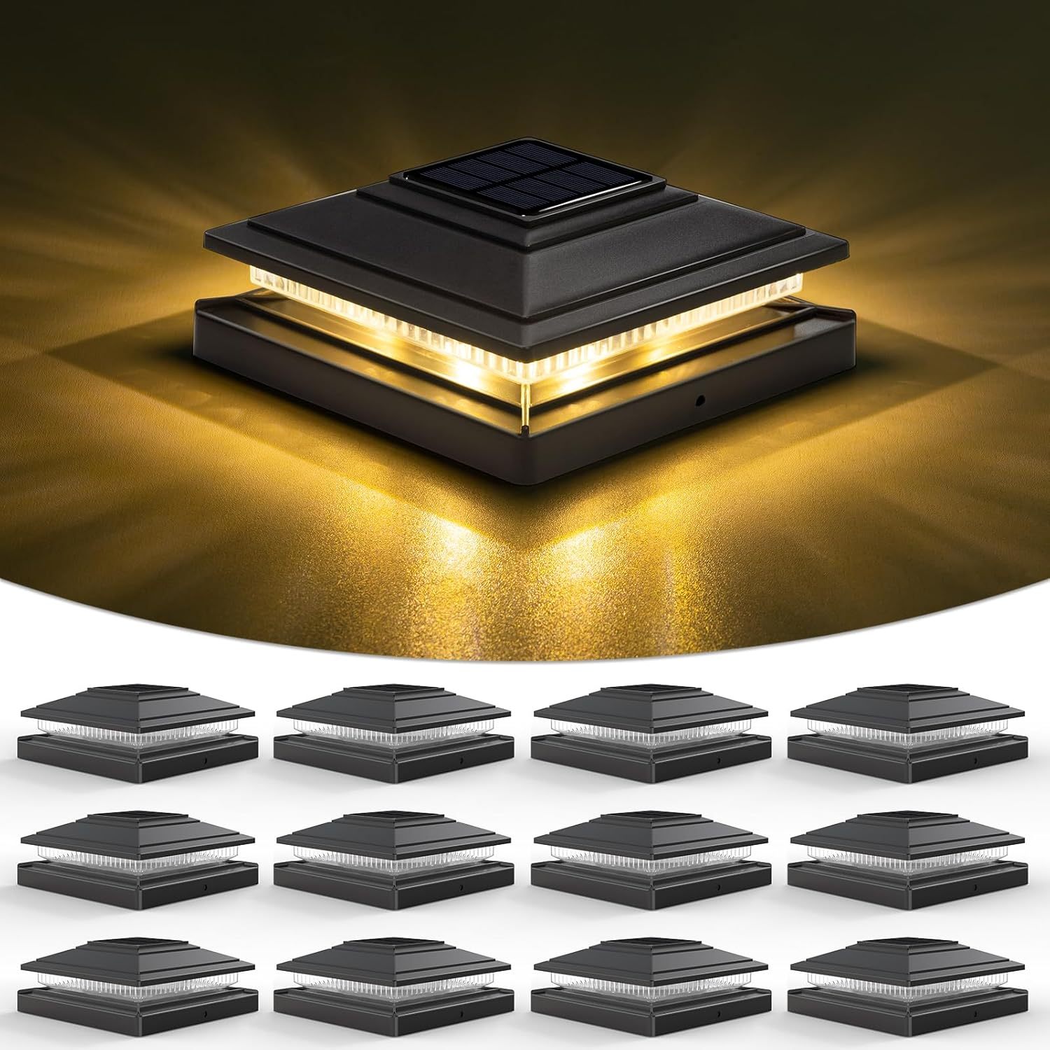 VOLISUN Solar Fence - Post Lights, Solar Post Cap Light Outdoor Waterproof 12pack, Deck Cap Light Solar Powered, for 4x4 5x5 6x6 Wooden/Vinyl Post