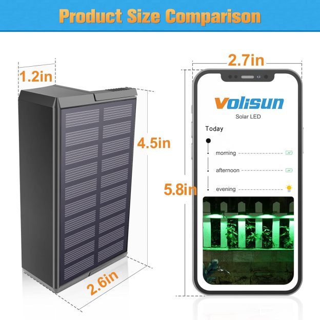 VOLISUN 1800mAh Outdoor Solar Fence Lights - Waterproof LED Color Glow for Step, Railing, Wall, Stairs